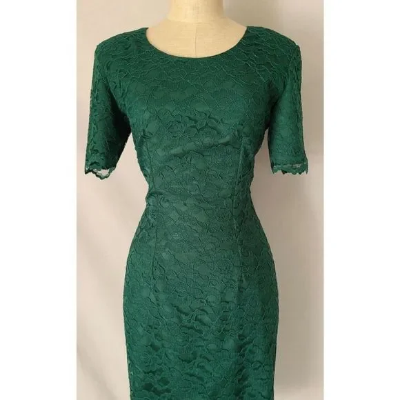 Vintage My Michelle Olive Green Lace Pencil Dress Size 10
